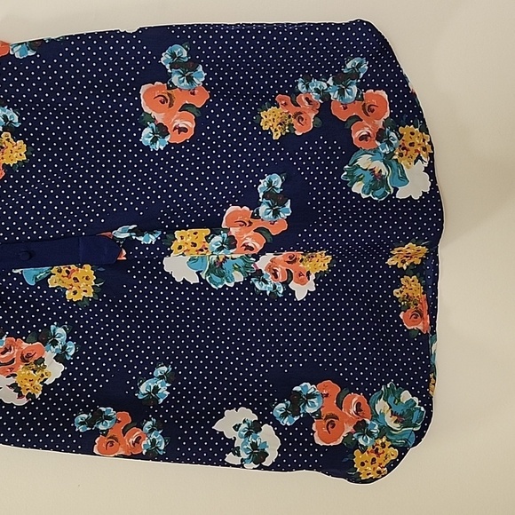 Modcloth Navy  Blue Floral V Neck  Tunic Sleeveless Cottagecore Top size  Medium - Picture 5 of 14